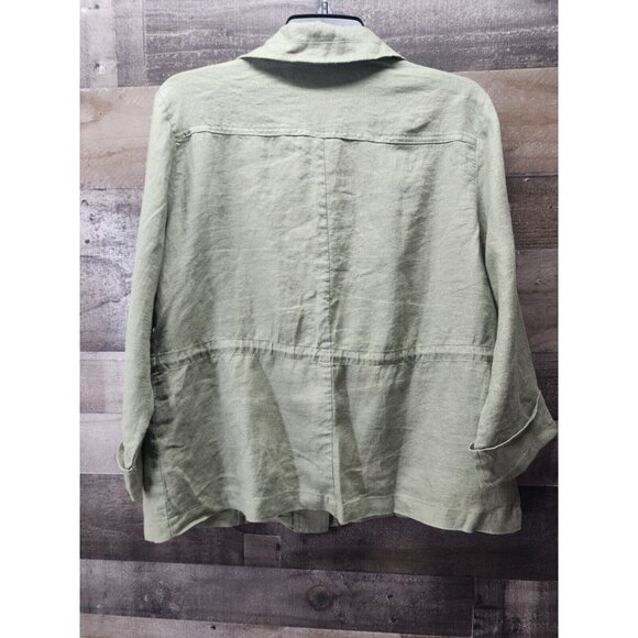 JM Collection Women's 12P 100% Linen Safari Button up Military Jacket Olive - Picture 4 of 9